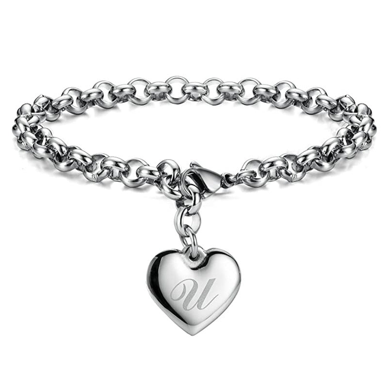 Wholesale Alphabet Pendant Stainless Steel Heart Bracelet